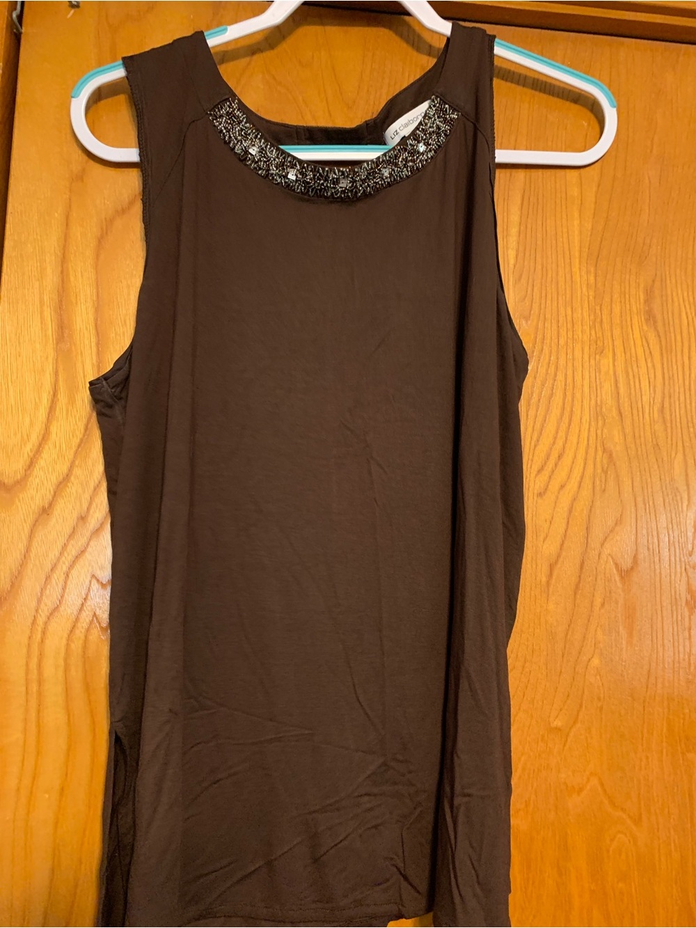 Embellished Neck Brown Sleeveless Top Liz Clairborne large never worn